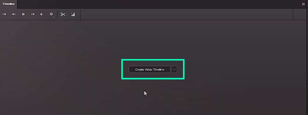 Painel Timeline do Photoshop com botão ao meio "Create Video Timeline".